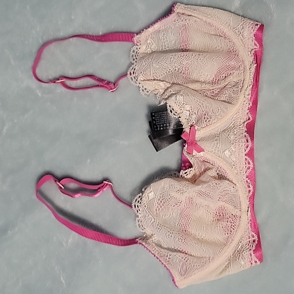 Hot pink and blush lace bra 32D